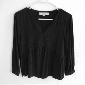 LOFT black split neck blouse